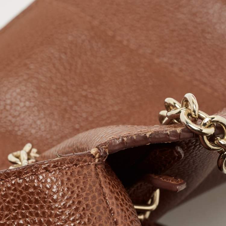 Pre Owned Carolina Herrera Brown Leather Minuetto Flap Top Handle Bag