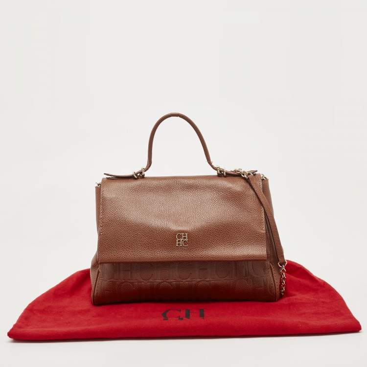 Pre Owned Carolina Herrera Brown Leather Minuetto Flap Top Handle Bag