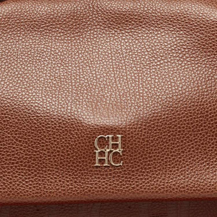 Pre Owned Carolina Herrera Brown Leather Minuetto Flap Top Handle Bag