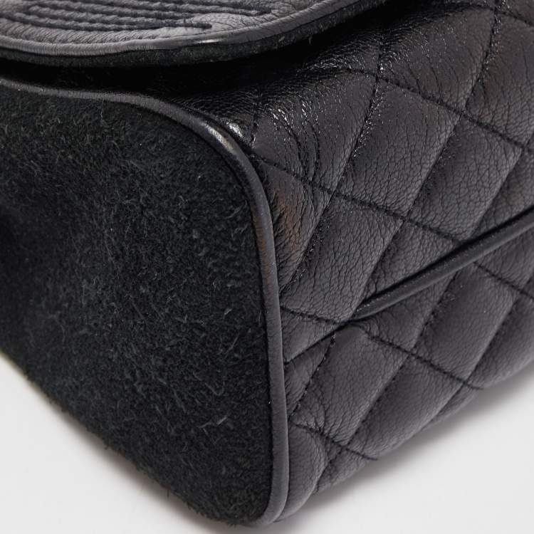 Pre Owned Carolina Herrera Black Quilted Leather And Suede Flap Chain Shoulder Bag