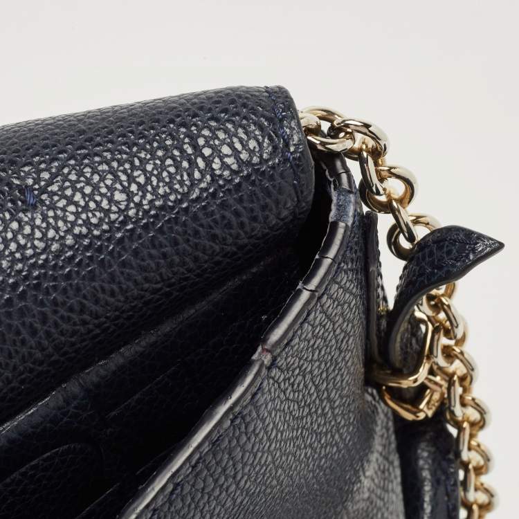 Pre Owned Carolina Herrera Navy Blue Leather Minueto Flap Bag