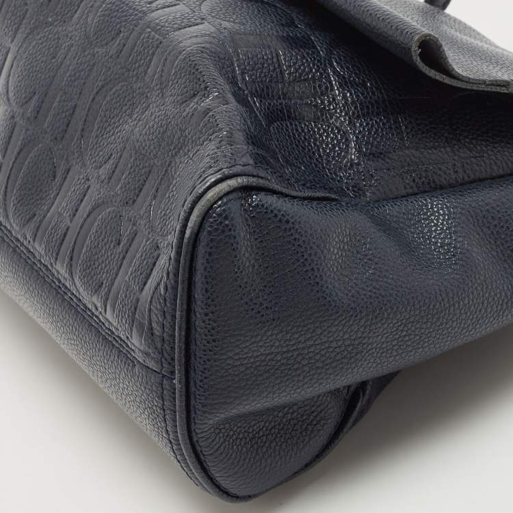 Pre Owned Carolina Herrera Navy Blue Leather Minueto Flap Bag