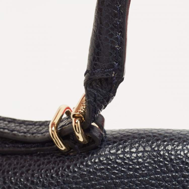 Pre Owned Carolina Herrera Navy Blue Leather Minueto Flap Bag