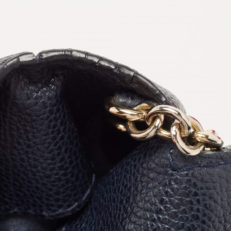 Pre Owned Carolina Herrera Navy Blue Leather Minueto Flap Bag