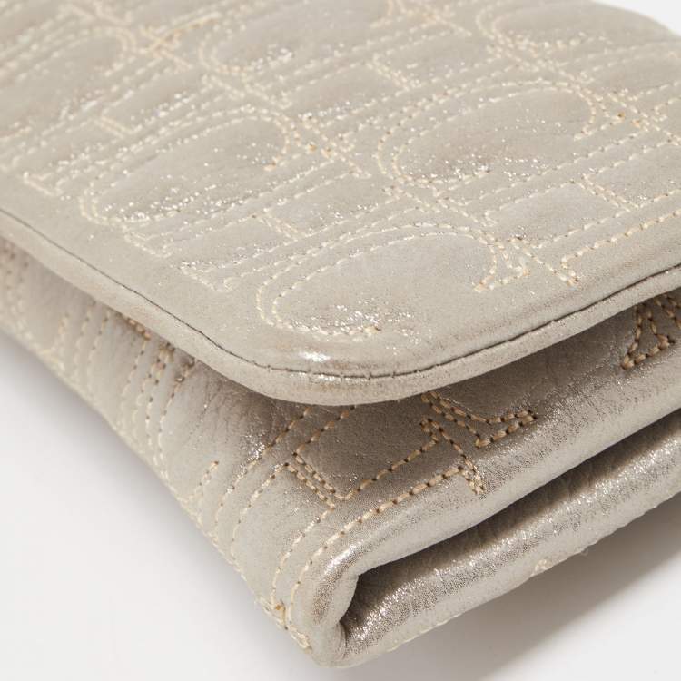 Pre Owned Carolina Herrera Grey Monogram Shimmer Suede Flap Clutch