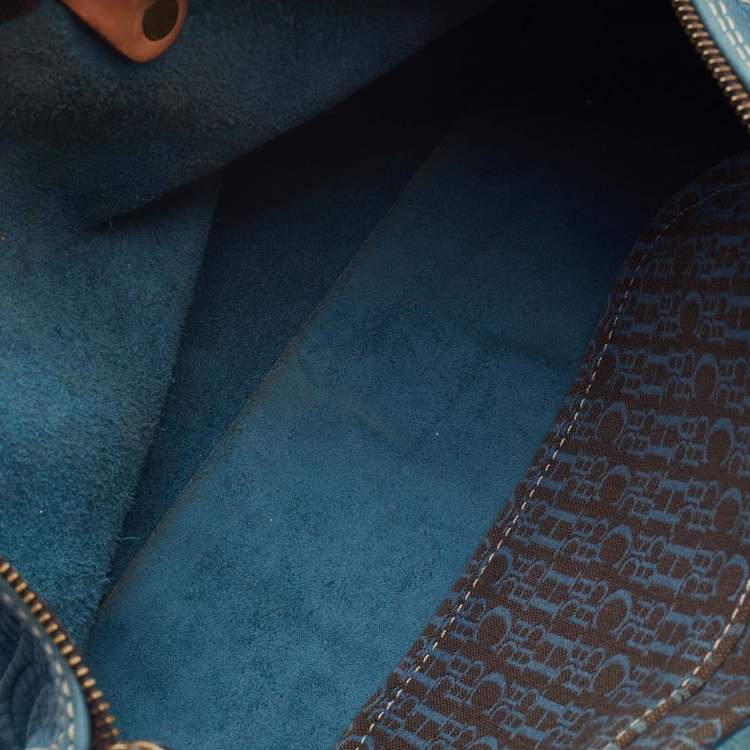 Pre Owned Carolina Herrera Light Blue Monogram Leather large Andy Boston Bag