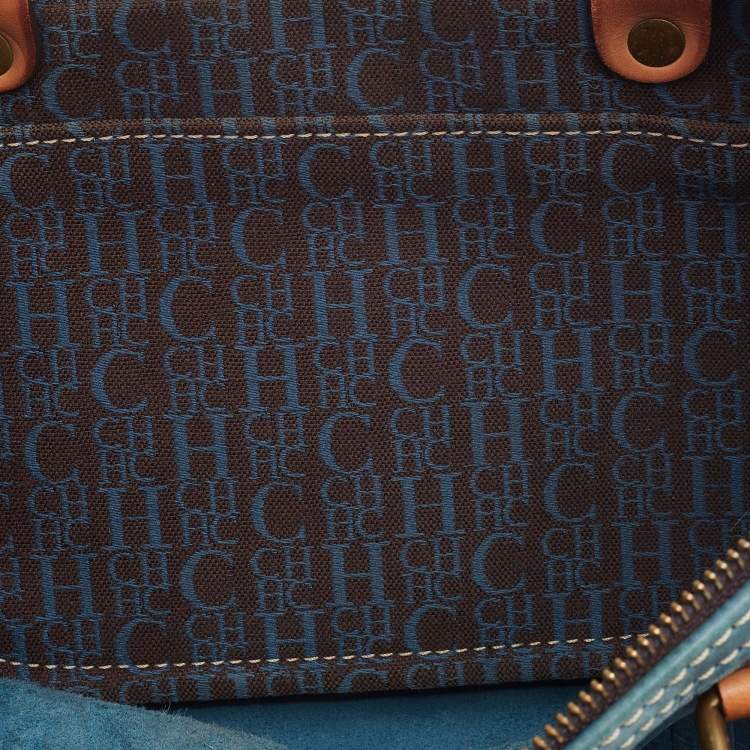 Pre Owned Carolina Herrera Light Blue Monogram Leather large Andy Boston Bag