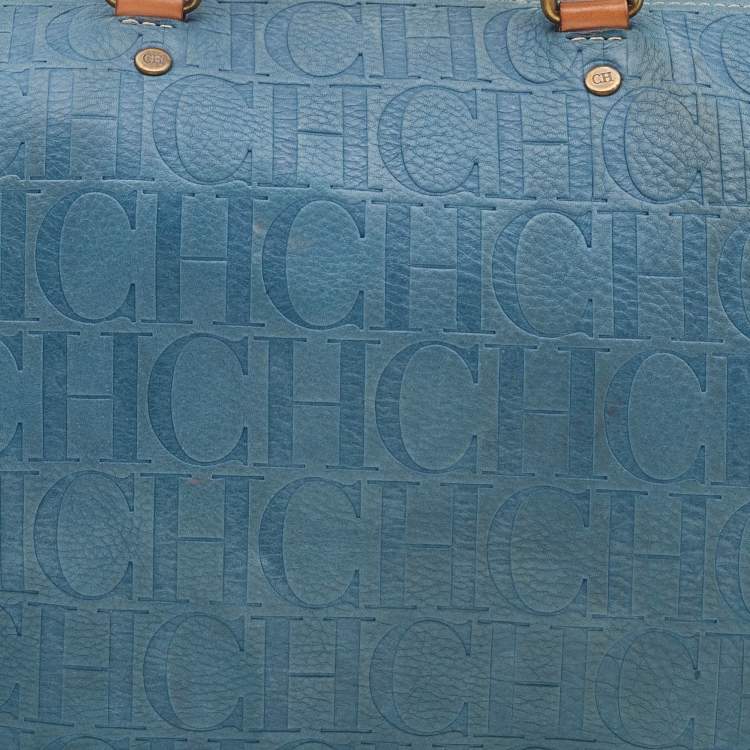 Pre Owned Carolina Herrera Light Blue Monogram Leather large Andy Boston Bag
