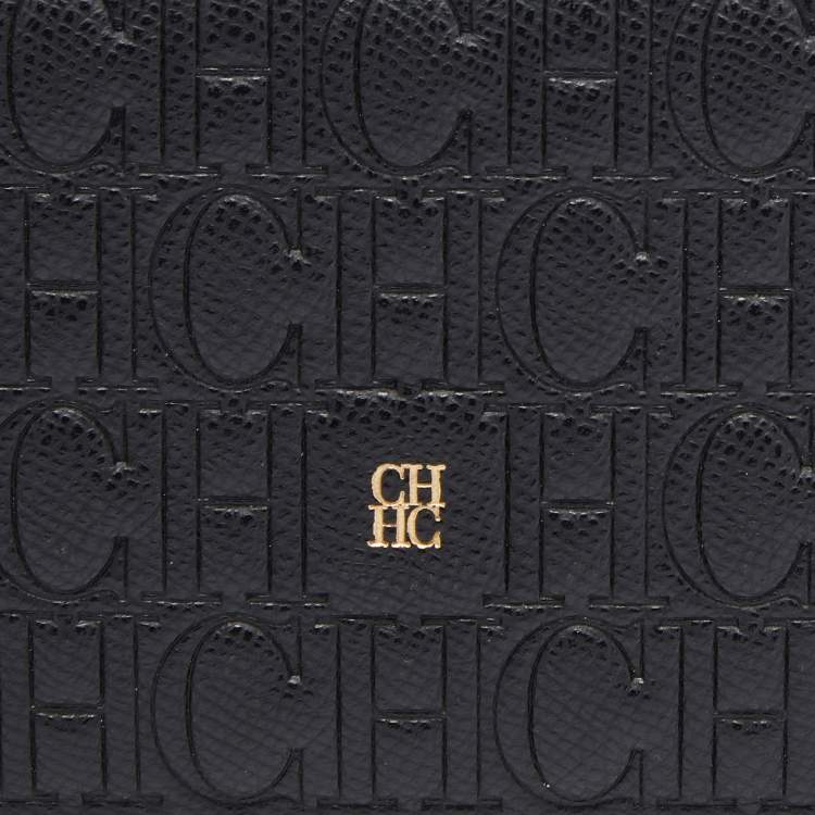 Pre Owned Carolina Herrera Black Monogram Leather Bifold Continental Wallet