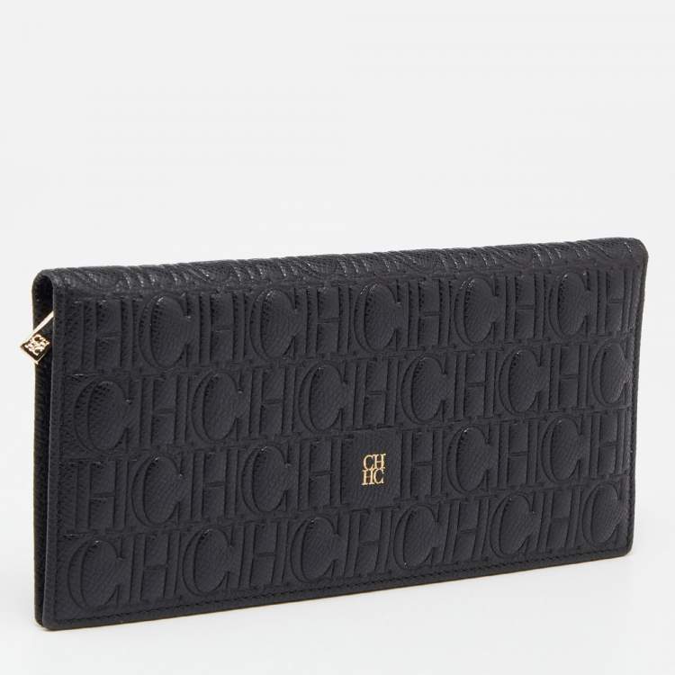 Pre Owned Carolina Herrera Black Monogram Leather Bifold Continental Wallet