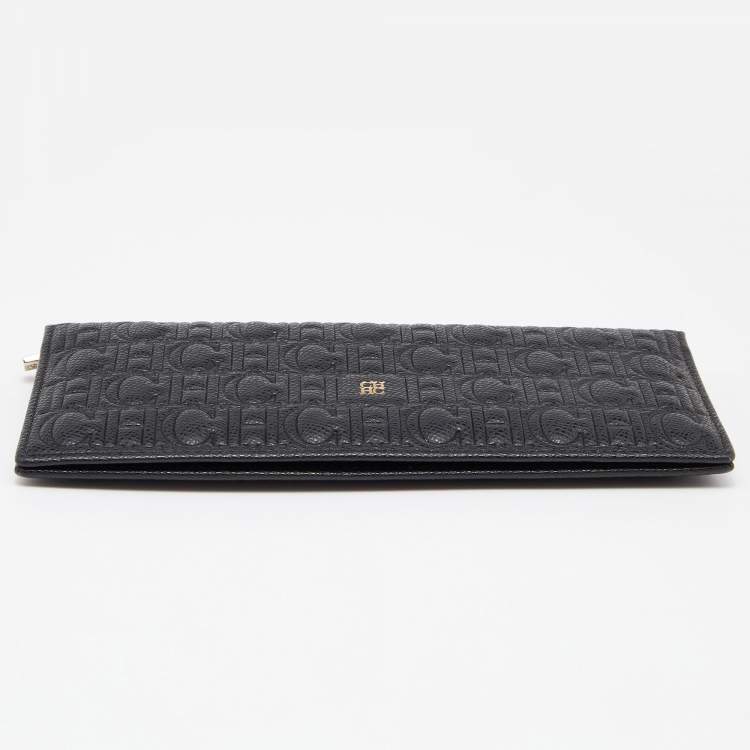 Pre Owned Carolina Herrera Black Monogram Leather Bifold Continental Wallet