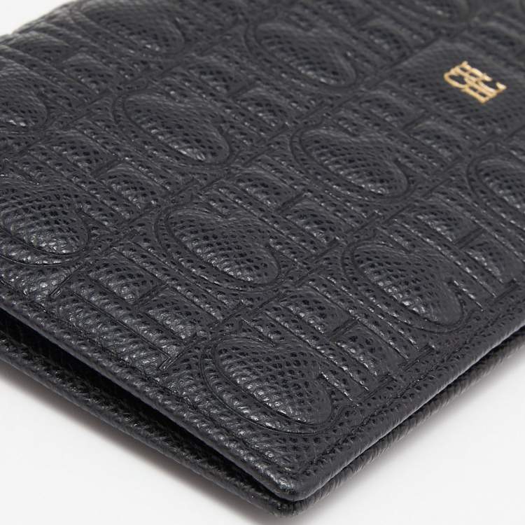 Pre Owned Carolina Herrera Black Monogram Leather Bifold Continental Wallet