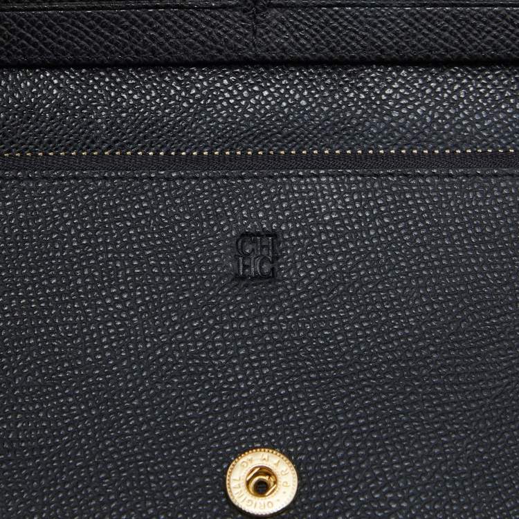 Pre Owned Carolina Herrera Black Monogram Leather Bifold Continental Wallet