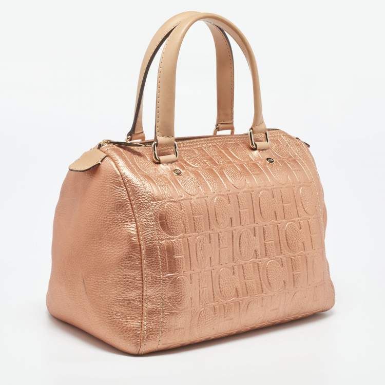 Pre Owned Carolina Herrera Metallic Leather Andy Boston Bag