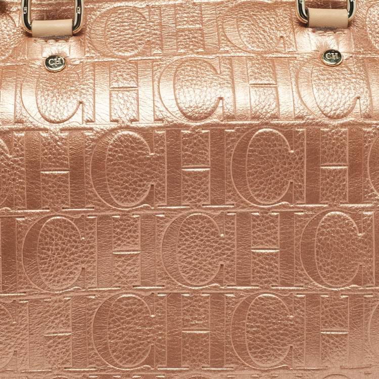 Pre Owned Carolina Herrera Metallic Leather Andy Boston Bag