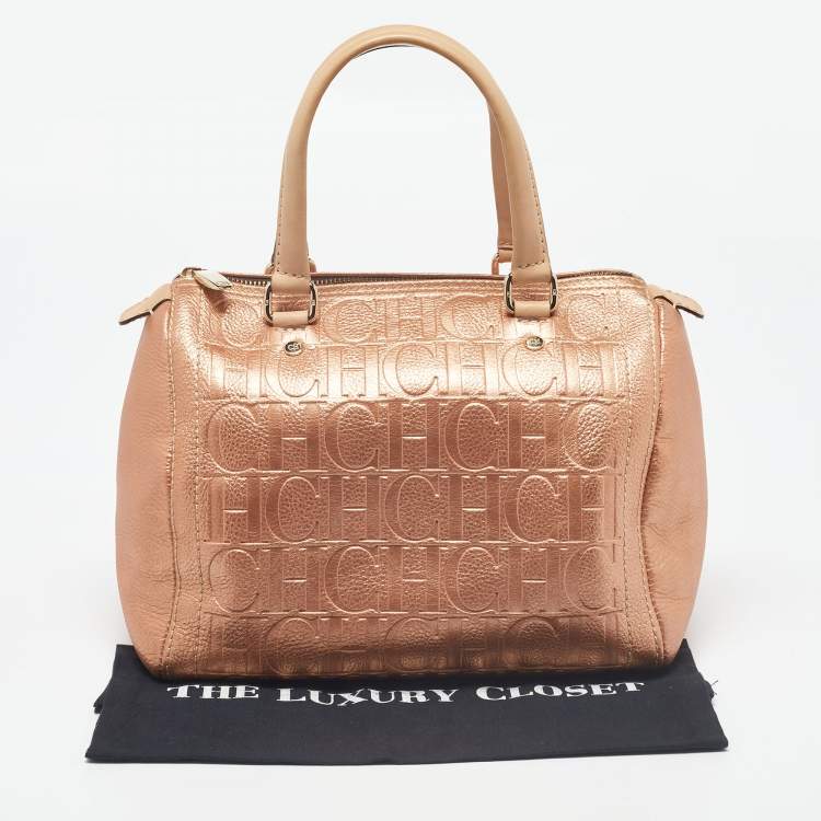 Pre Owned Carolina Herrera Metallic Leather Andy Boston Bag