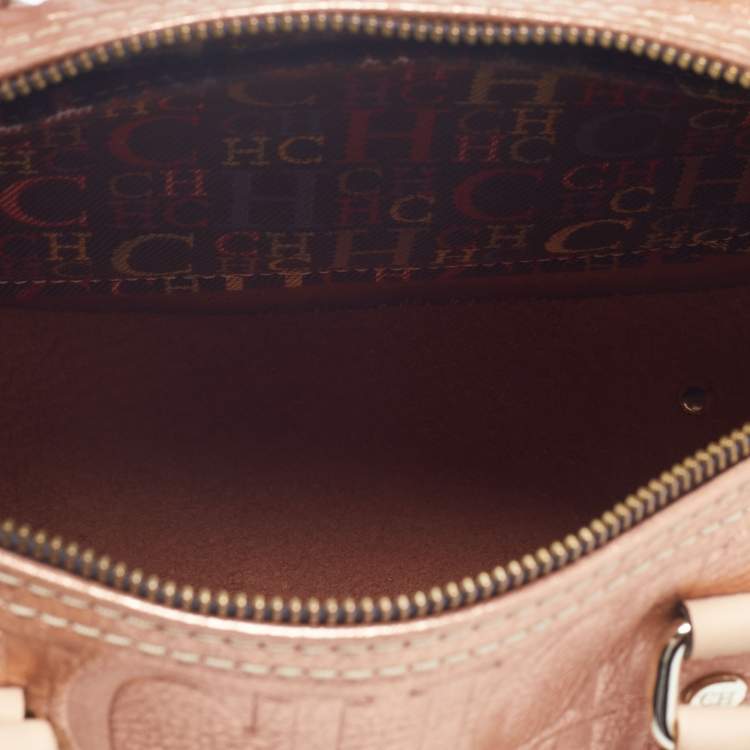 Pre Owned Carolina Herrera Metallic Leather Andy Boston Bag