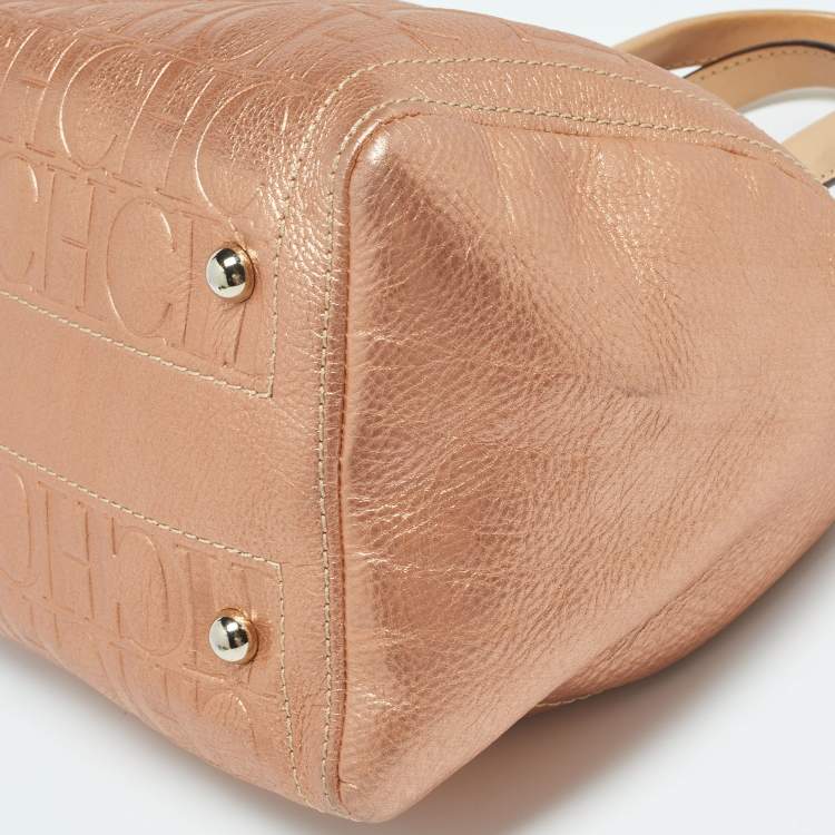 Pre Owned Carolina Herrera Metallic Leather Andy Boston Bag