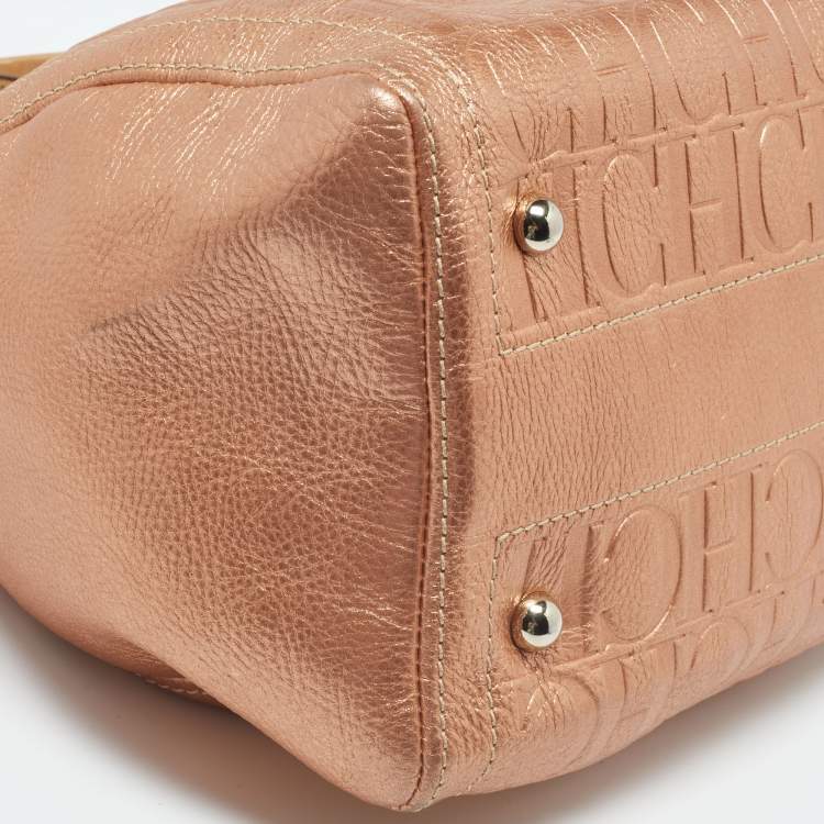 Pre Owned Carolina Herrera Metallic Leather Andy Boston Bag