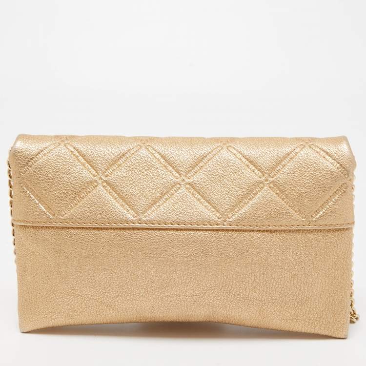 Pre Owned Carolina Herrera Beige Quilted Leather Flap Chain Clutch