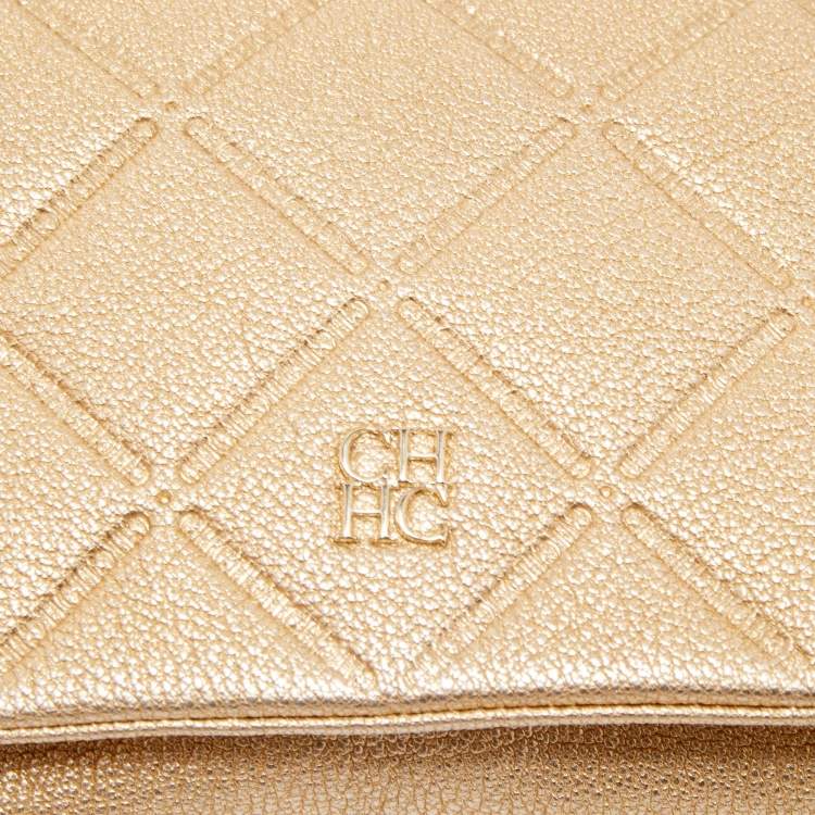 Pre Owned Carolina Herrera Beige Quilted Leather Flap Chain Clutch