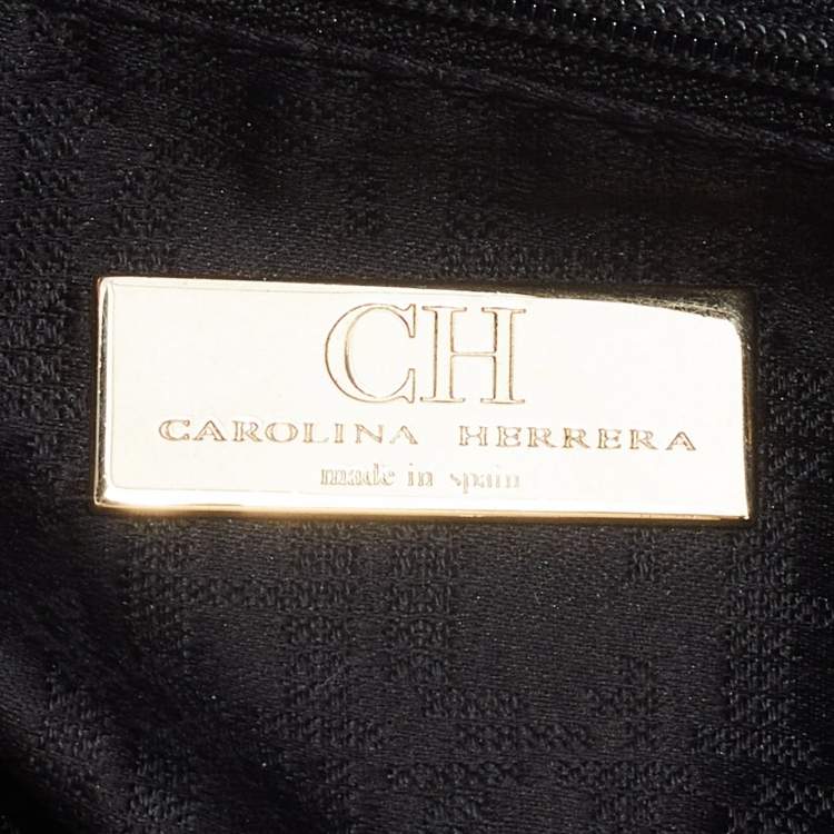 Pre Owned Carolina Herrera Black Monogram Leather Chain Tote