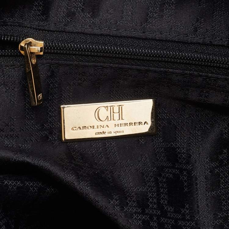 Pre Owned Carolina Herrera Black Monogram Leather Chain Tote