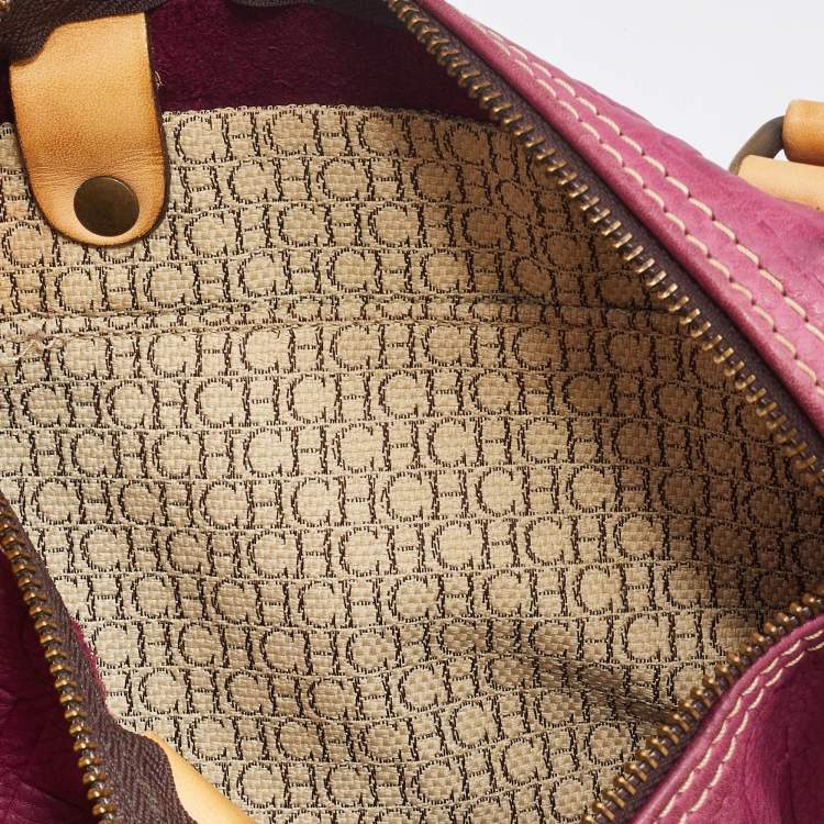 Pre Owned Carolina Herrera Pink/Brown Monogram Leather Small Andy Boston Bag