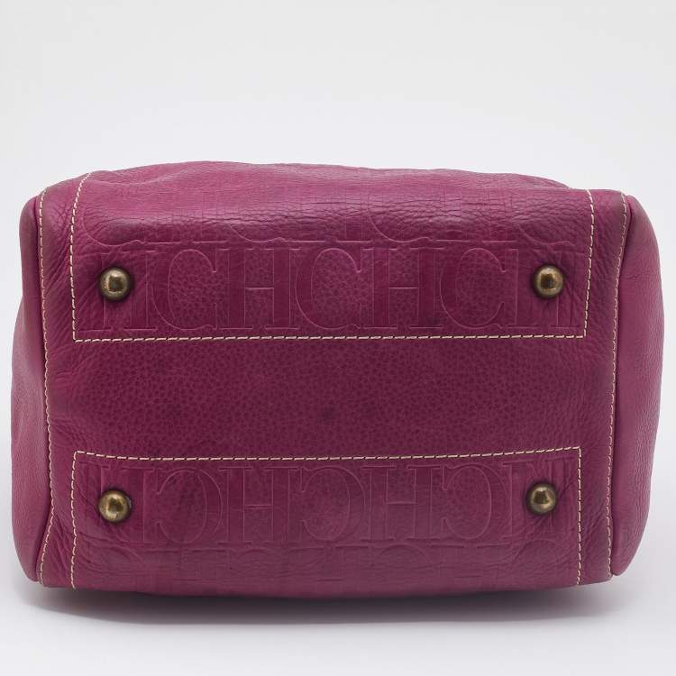 Pre Owned Carolina Herrera Pink/Brown Monogram Leather Small Andy Boston Bag