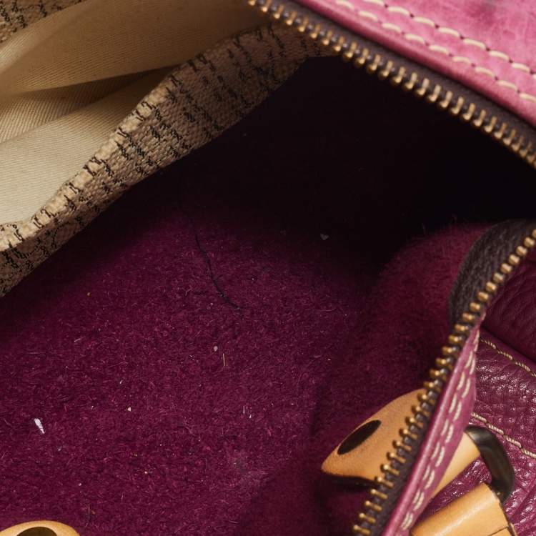 Pre Owned Carolina Herrera Pink/Brown Monogram Leather Small Andy Boston Bag