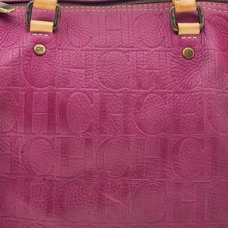 Pre Owned Carolina Herrera Pink/Brown Monogram Leather Small Andy Boston Bag