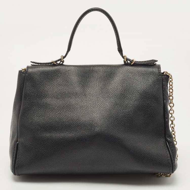 Pre Owned Carolina Herrera Black Leather Minuetto Flap Top Handle Bag