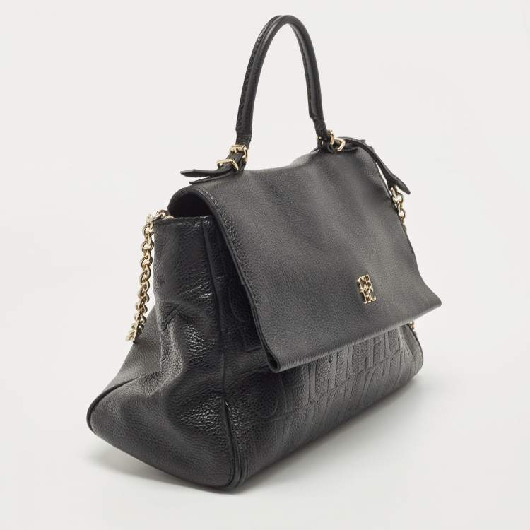 Pre Owned Carolina Herrera Black Leather Minuetto Flap Top Handle Bag