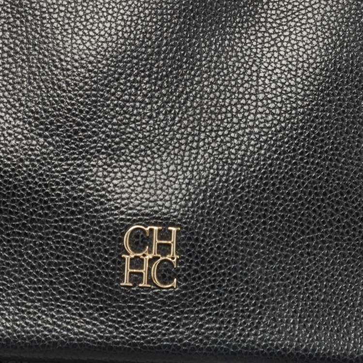 Pre Owned Carolina Herrera Black Leather Minuetto Flap Top Handle Bag