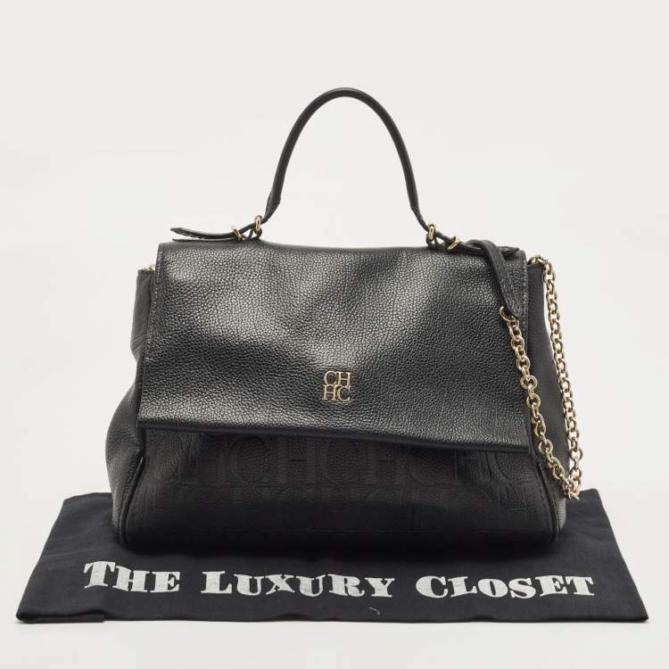 Pre Owned Carolina Herrera Black Leather Minuetto Flap Top Handle Bag