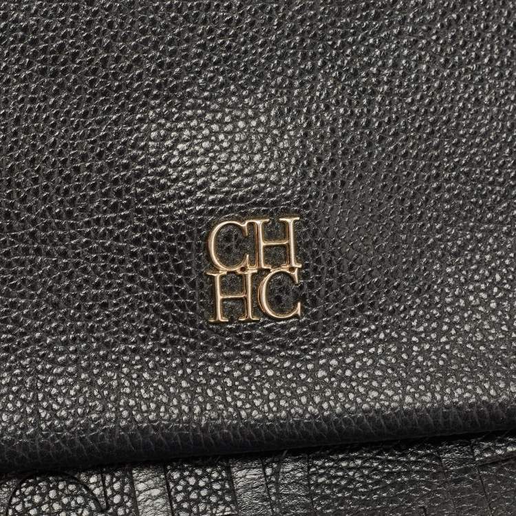 Pre Owned Carolina Herrera Black Leather Minuetto Flap Top Handle Bag
