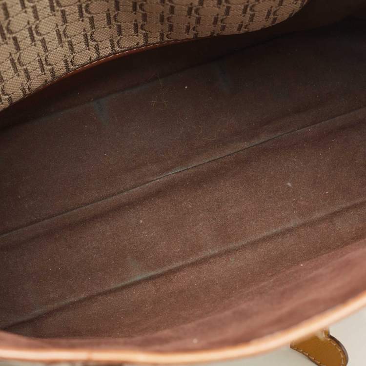 Pre Owned Carolina Herrera Brown/Beige Monogram Canvas and Leather Patchwork Tote