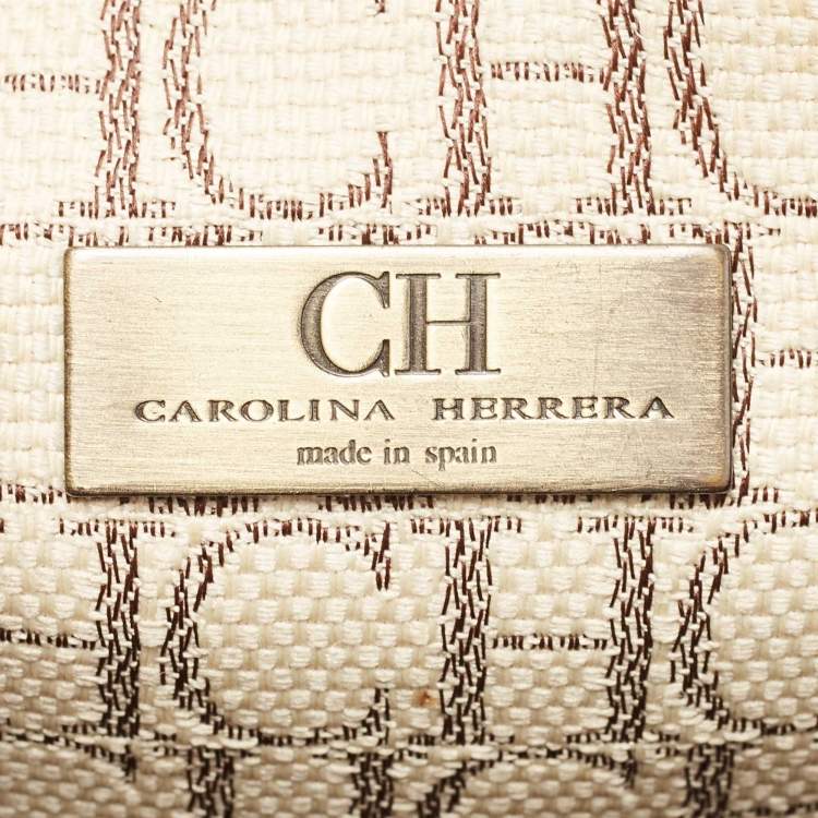 Pre Owned Carolina Herrera Brown/Beige Monogram Canvas and Leather Patchwork Tote