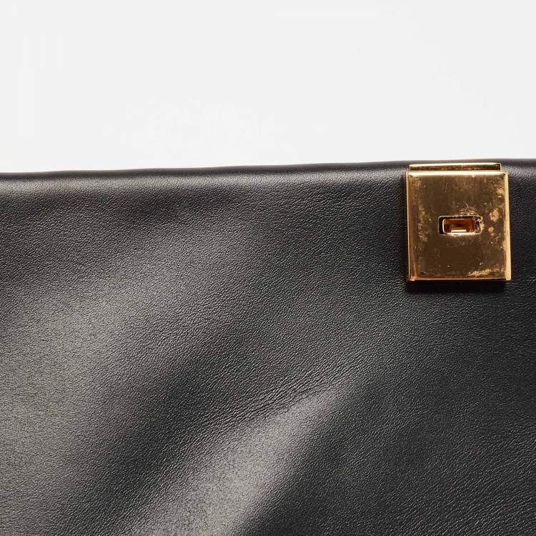 Pre Owned CH Carolina Herrera Black Embossed Leather Medium Camelot Shoulder Bag 