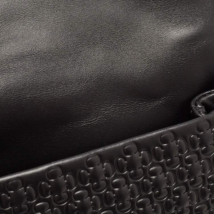 Pre Owned CH Carolina Herrera Black Embossed Leather Medium Camelot Shoulder Bag 