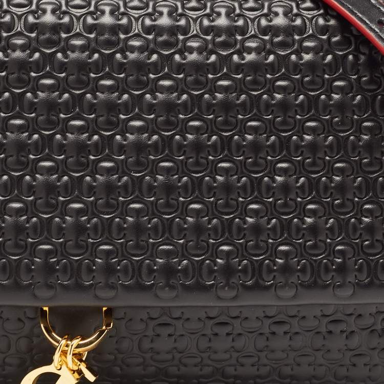 Pre Owned CH Carolina Herrera Black Embossed Leather Medium Camelot Shoulder Bag 