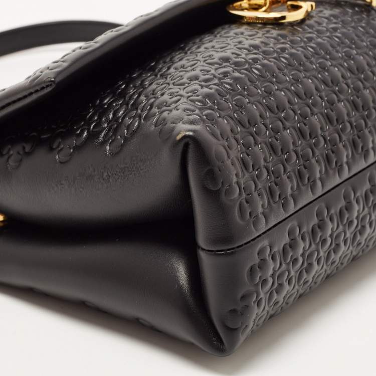Pre Owned CH Carolina Herrera Black Embossed Leather Medium Camelot Shoulder Bag 