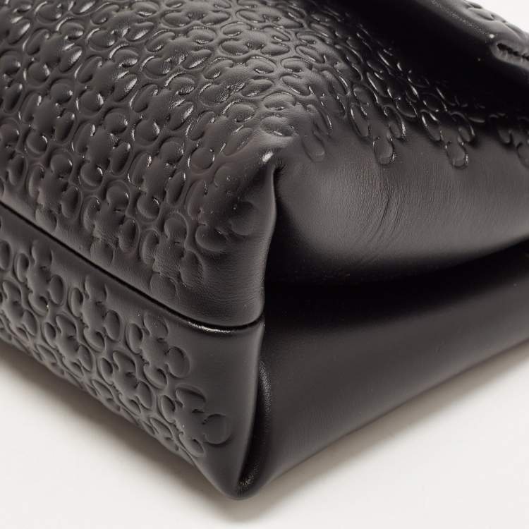 Pre Owned CH Carolina Herrera Black Embossed Leather Medium Camelot Shoulder Bag 