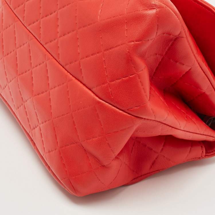 Pre Owned Carolina Herrera Red Quilted Leather Bow Flap Chain Bag
