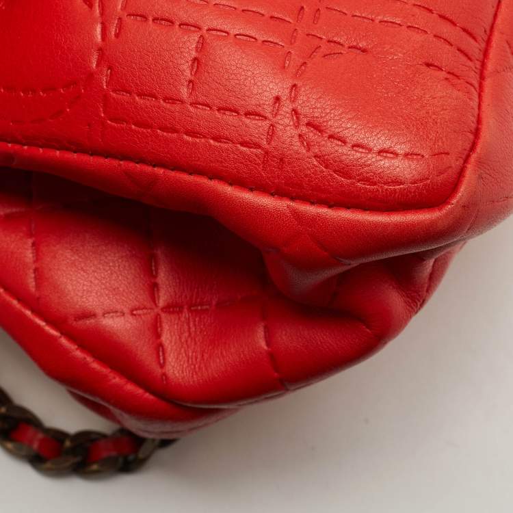 Pre Owned Carolina Herrera Red Quilted Leather Bow Flap Chain Bag