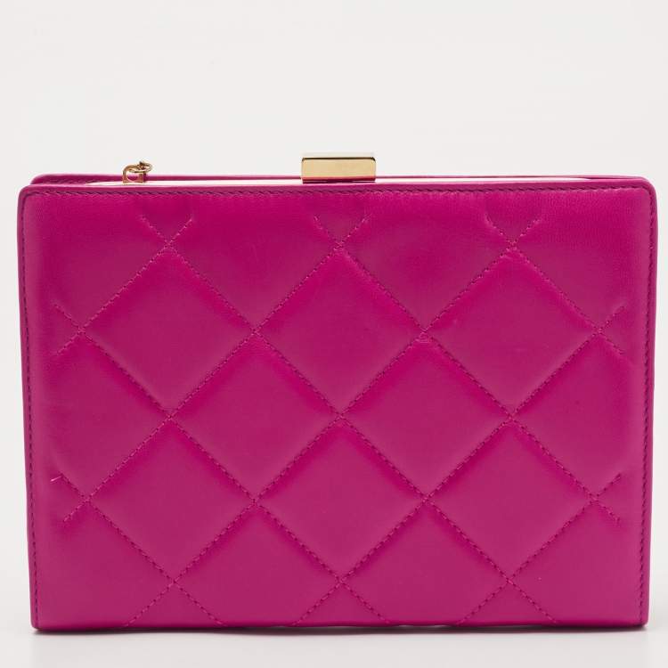 Pre Owned CH Carolina Herrera Pink Quilted Leather Frame Chain Clutch