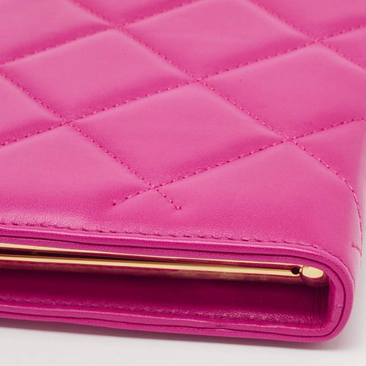 Pre Owned CH Carolina Herrera Pink Quilted Leather Frame Chain Clutch