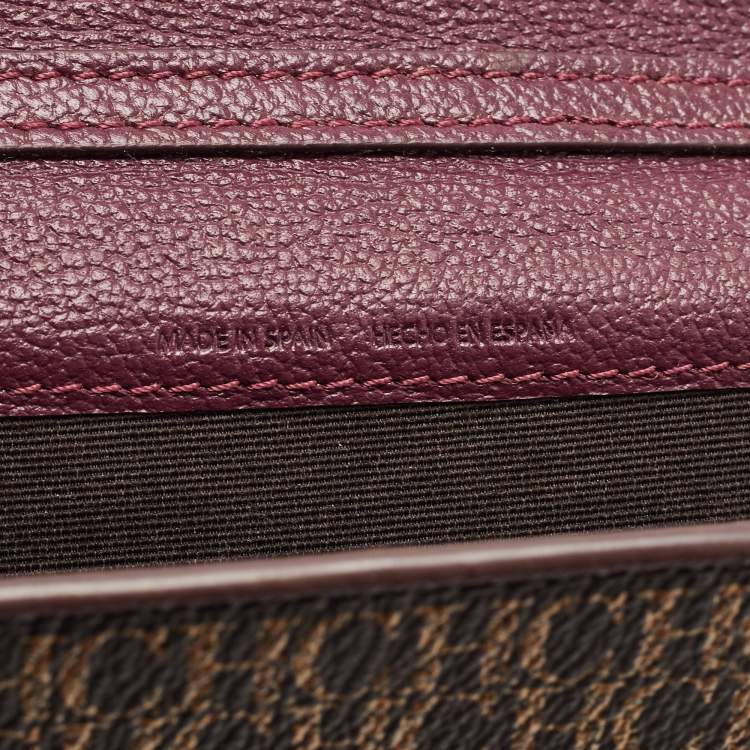 Pre Owned Carolina Herrera Burgundy/Brown Monogram Coated Canvas and Leather Flap Wallet on Chain