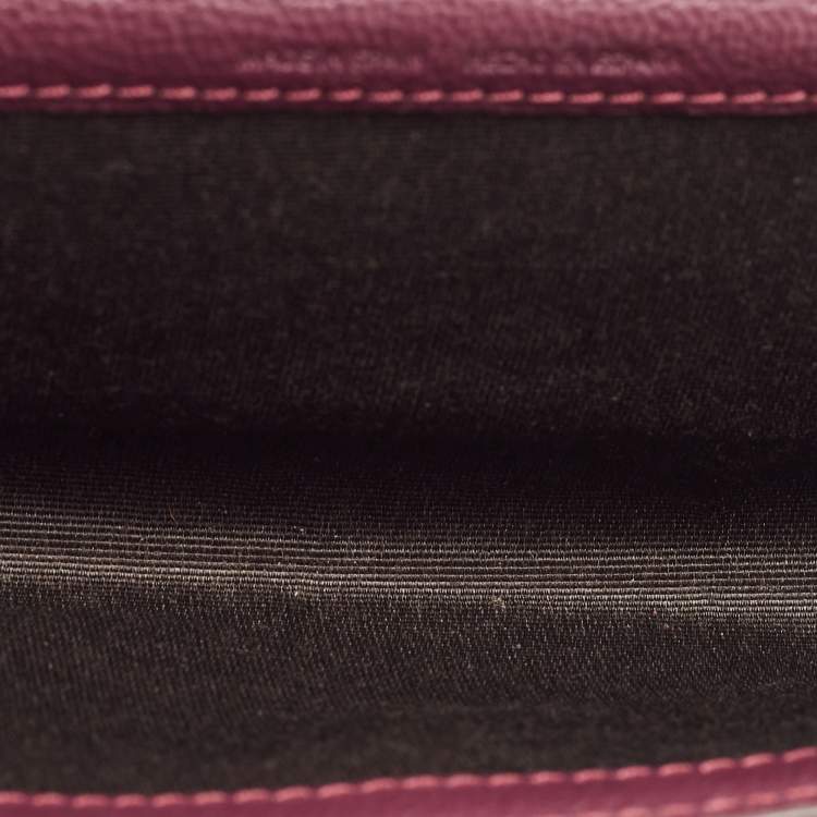 Pre Owned Carolina Herrera Burgundy/Brown Monogram Coated Canvas and Leather Flap Wallet on Chain