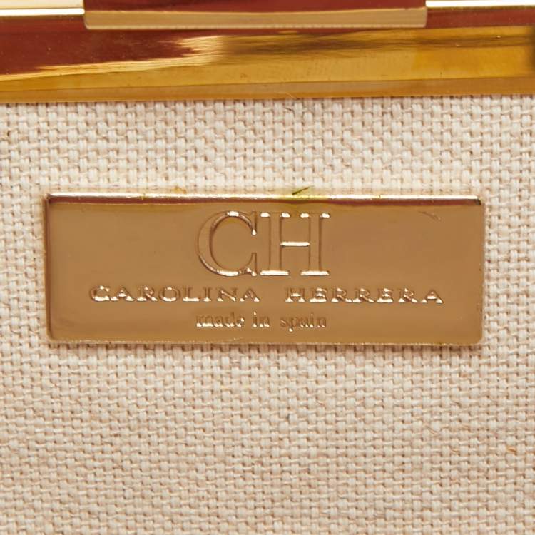 Pre Owned Carolina Herrera Beige Quilted Leather Frame Chain Clutch